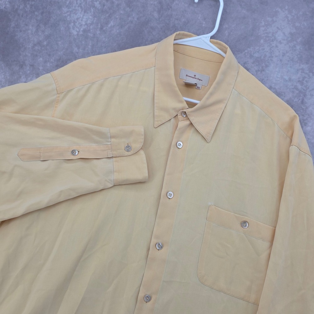 Ermenegildo Zegna Mens XXL Yellow Cotton Rayon Button Down Shirt Made in Italy